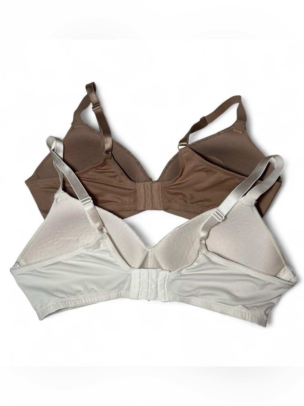 Ellen Tracy Smooth Wireless Tan & White Neutral Bras Lace Trim - 38B Pack of 2 - Picture 2 of 4